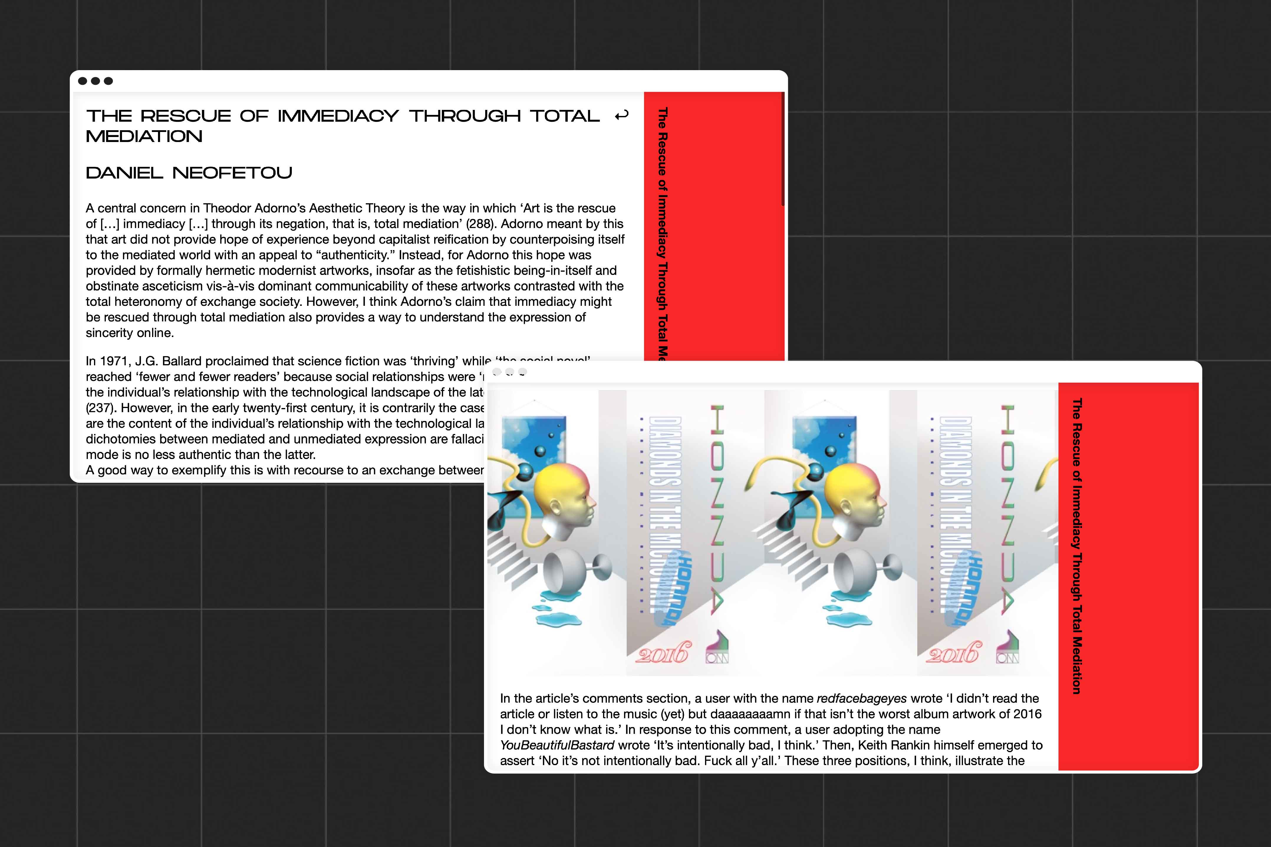 Fabricated Intimacy website, 'The rescue of immediacy through total mediation' article