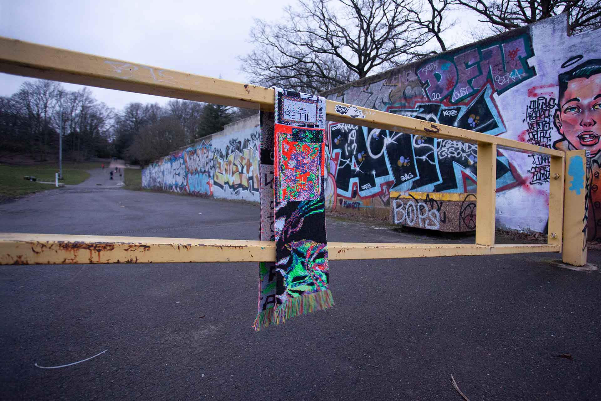 A second image of the scarf showing the other half of the design