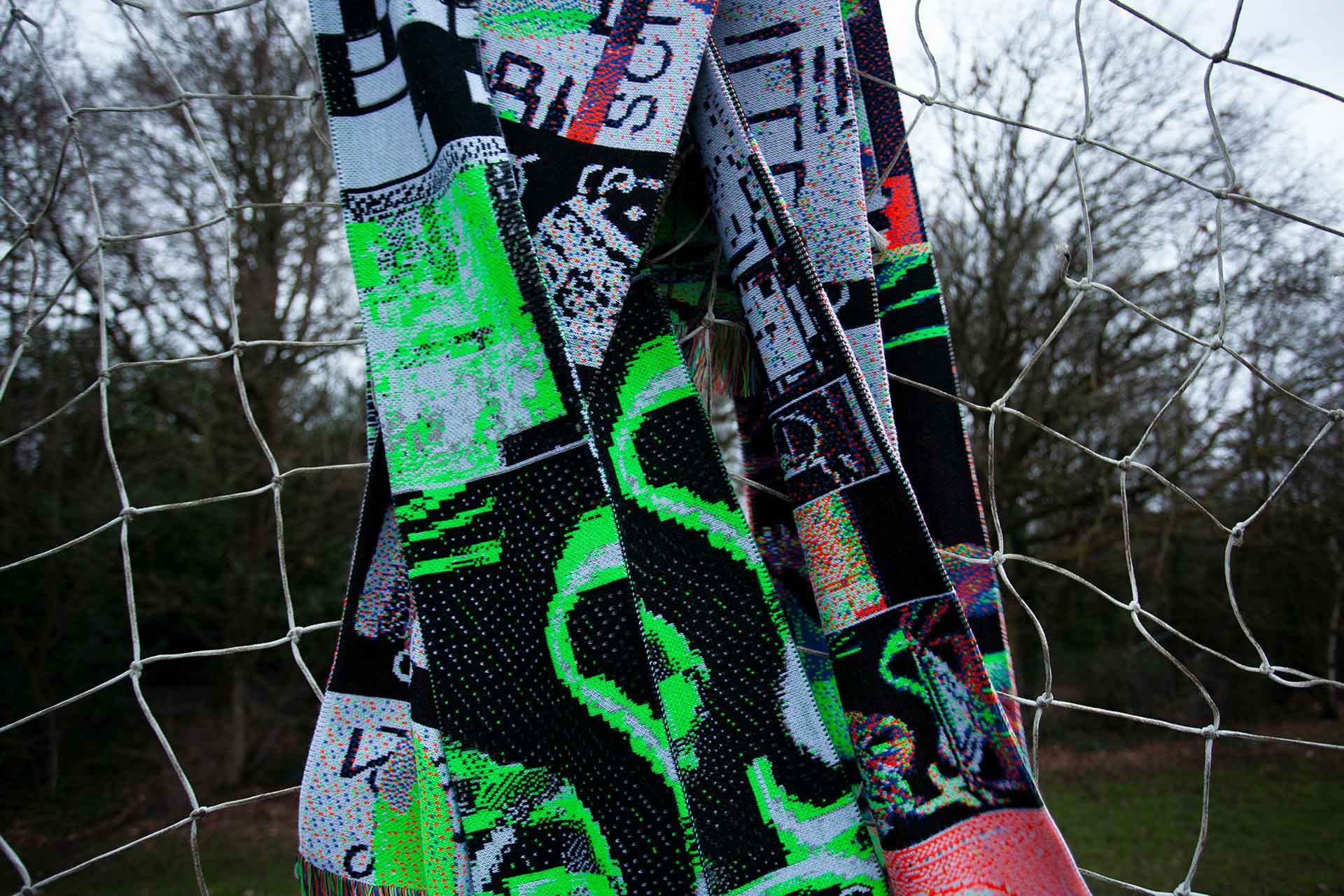 An up close image of the scarves showing the colours and some of the detailing